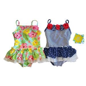 Little Me Baby Girls One Piece Ruffle Swimsuits Bundle Set 6-9 months